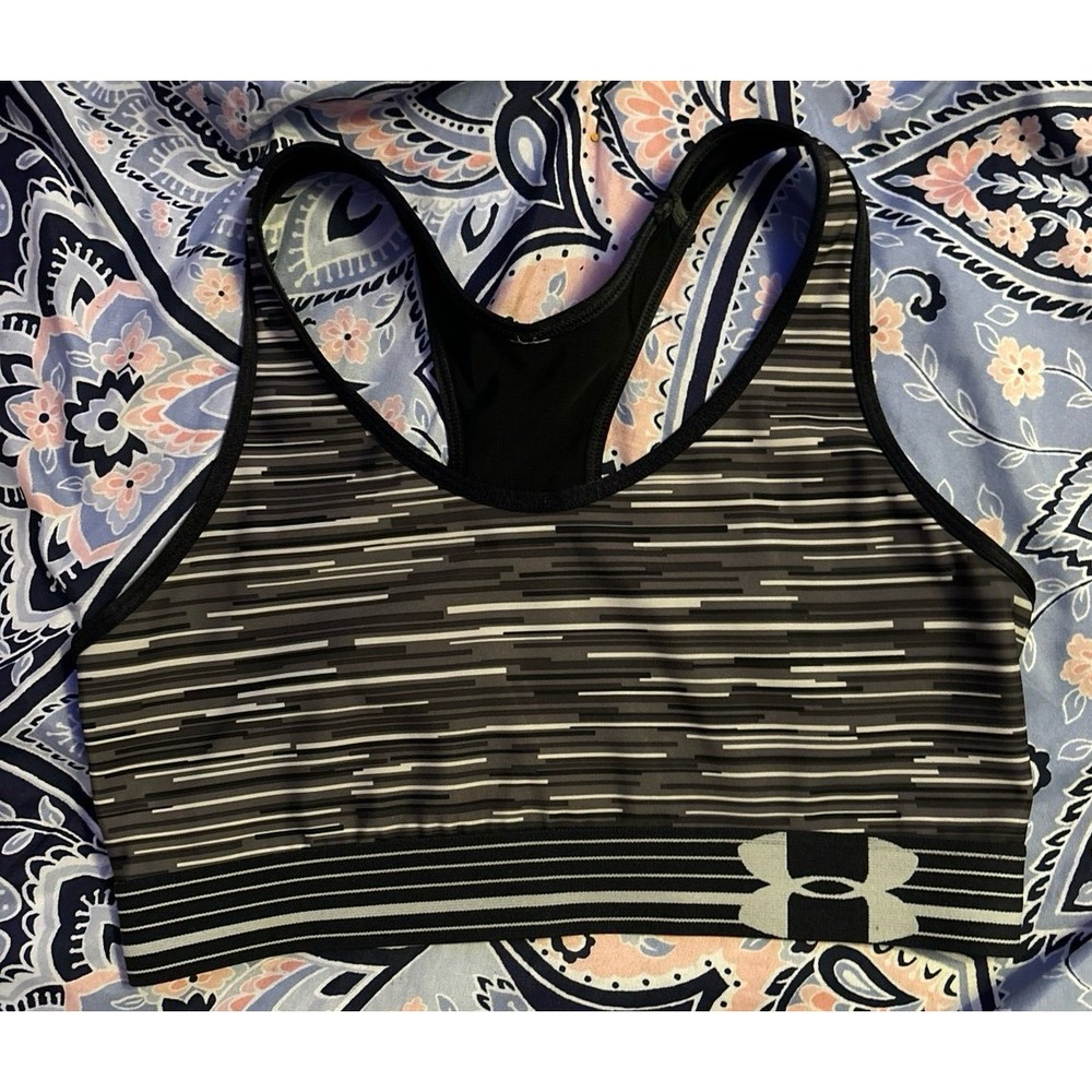 Under Armour Women's Reversible Grey Stripe/Black Low Impact Sports Bra, Medium